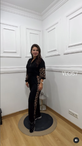 VL057-Siyah leopar şeritli ikili takım