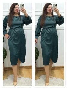 A155-Yeşil double saten elbise