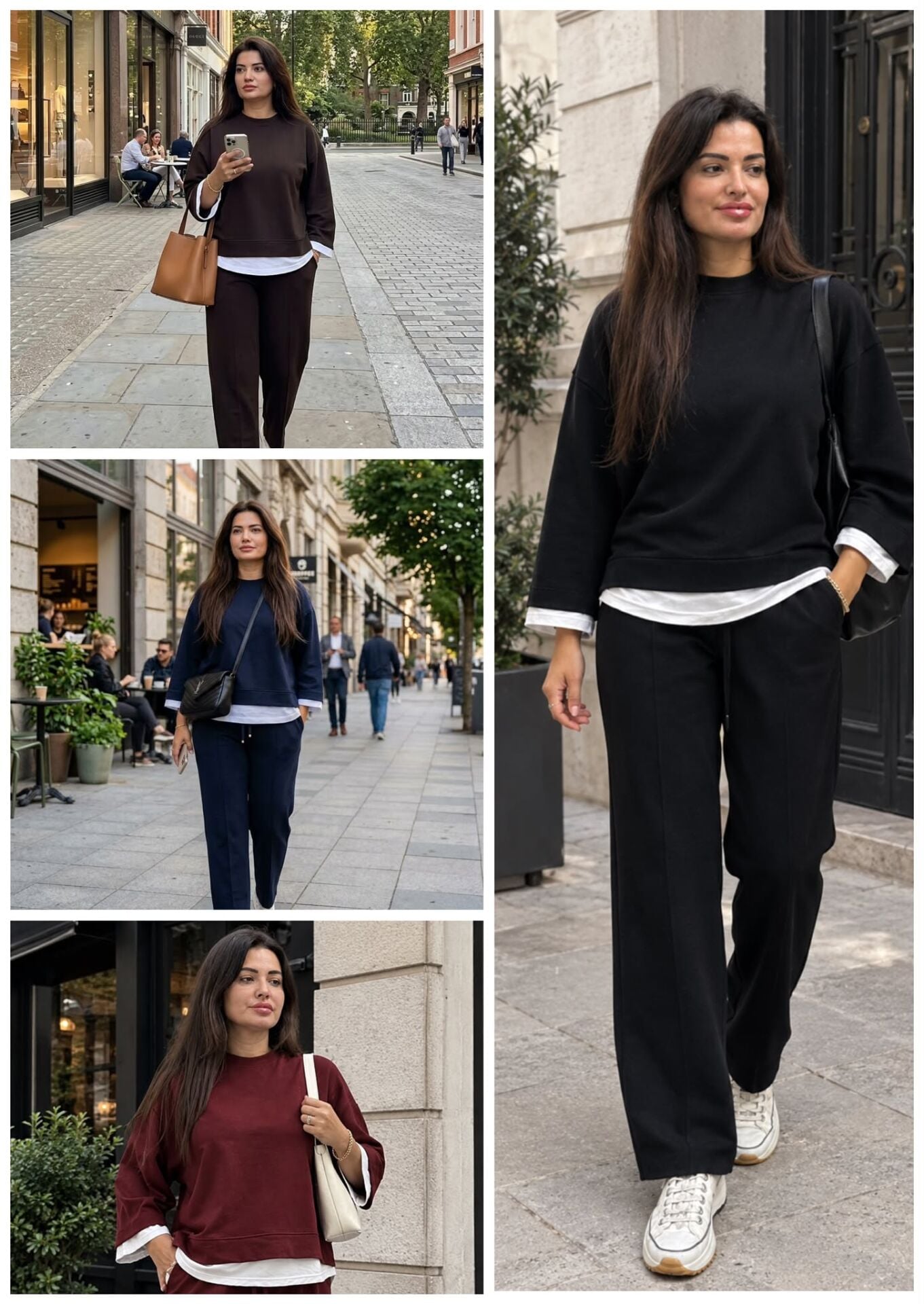 ZS145-Ravella Beyaz Detaylı Sweatshirt ve Pantolon İkili Takım