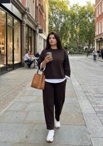 ZS145-Ravella Beyaz Detaylı Sweatshirt ve Pantolon İkili Takım