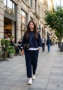 ZS145-Ravella Beyaz Detaylı Sweatshirt ve Pantolon İkili Takım