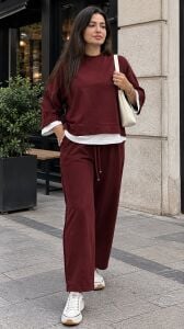ZS145-Ravella Beyaz Detaylı Sweatshirt ve Pantolon İkili Takım