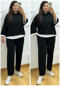 ZS145-Ravella Beyaz Detaylı Sweatshirt ve Pantolon İkili Takım
