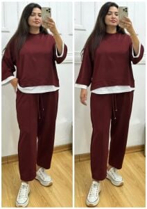 ZS145-Ravella Beyaz Detaylı Sweatshirt ve Pantolon İkili Takım