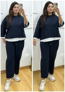 ZS145-Ravella Beyaz Detaylı Sweatshirt ve Pantolon İkili Takım