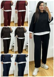 ZS145-Ravella Beyaz Detaylı Sweatshirt ve Pantolon İkili Takım