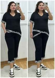VL092-Siyah zebra desen detaylı ikili takım