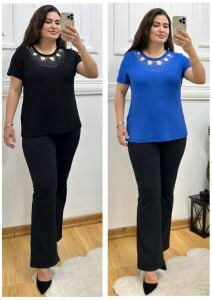 SF048-Kristal pencereli taş işlemeli bluz