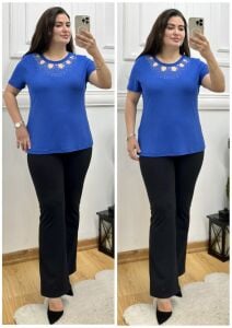 SF048-Kristal pencereli taş işlemeli bluz