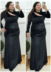 A156-Siyah drapeli pencereli balık abiye