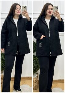 OG001-Siyah kapüşonlu tedy polar