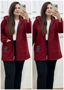 OG004-Bordo kapüşonlu tedy polar