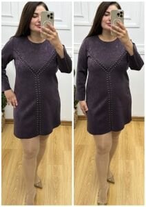 ZS124-Mürdüm nubuk süet elbise