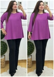 SF044-Lila geniş kalıp viskon tunik
