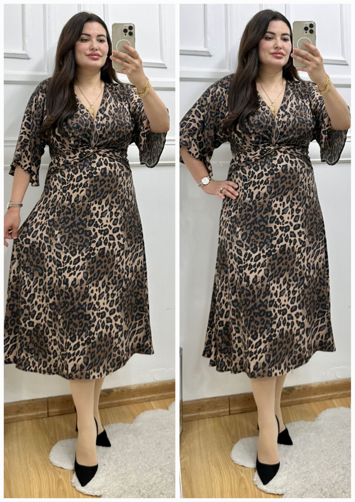 ST013-Venezia Nut Leopar desen elbise