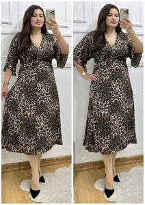 ST013-Venezia Nut Leopar desen elbise