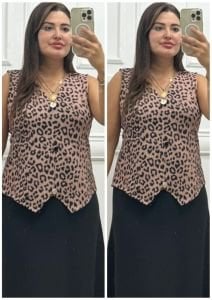 ZS039-Leopar desen tensel kumaş yelek