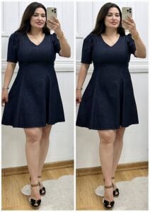 ST014-V-Line Flare kot elbise