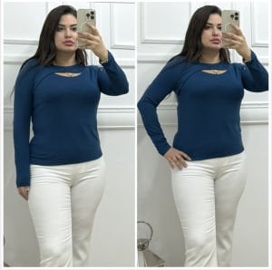 CN029-Mavi önü pencereli bluz