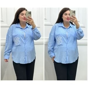 ZS084-Mavi çizgi nakışlı gömlek