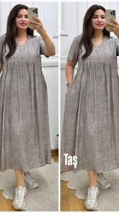 ZS136-Büyük beden Vyaka Tiril oversize elbise