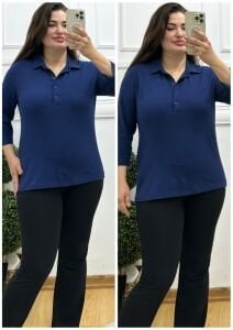 SF046-Lacivert gömlek yaka bluz
