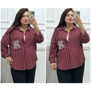 ZS086-Bordo çizgi nakışlı gömlek