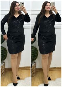 ZS127-Kruvaze yaka Siyah tuşa elbise