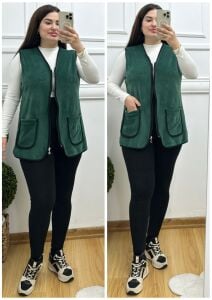 OG008-Zümrüt yeşili biyeli yelek