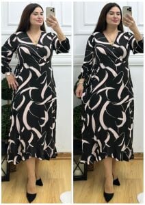 N103-Siyah pembe desen anvalop elbise