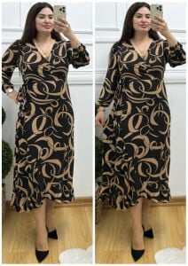 N104-Siyah taba desen anvalop elbise