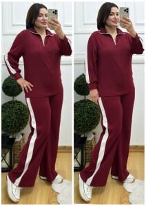 VL128-Bordo beyaz çizgili ikili takım