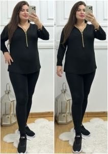 CF003-Siyah gold fermuarlı tunik