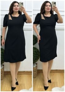 TR161-Siyah omuz file işlemeli abiye