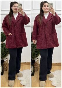 OG011 -Bordo Oversize kırçıllı kaban