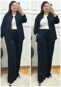 VL111-Siyah oshyo kumaş fermuarlı eşofman takım