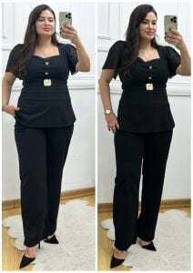 TR164-Siyah gold broşlu ikili takım