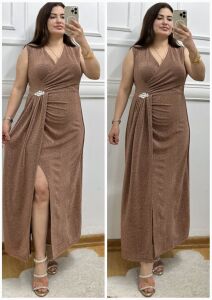 TR165-Milano broş detaylı simli abiye elbise