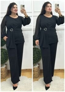 TR123-Siyah kolu şifon ikili takım