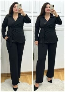 TR124-Siyah gömlek yaka ikili takım