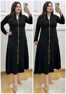 ZS128-Siyah fermuarlı oys elbise