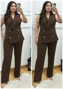 TR168-Kahve ceket ikili takım
