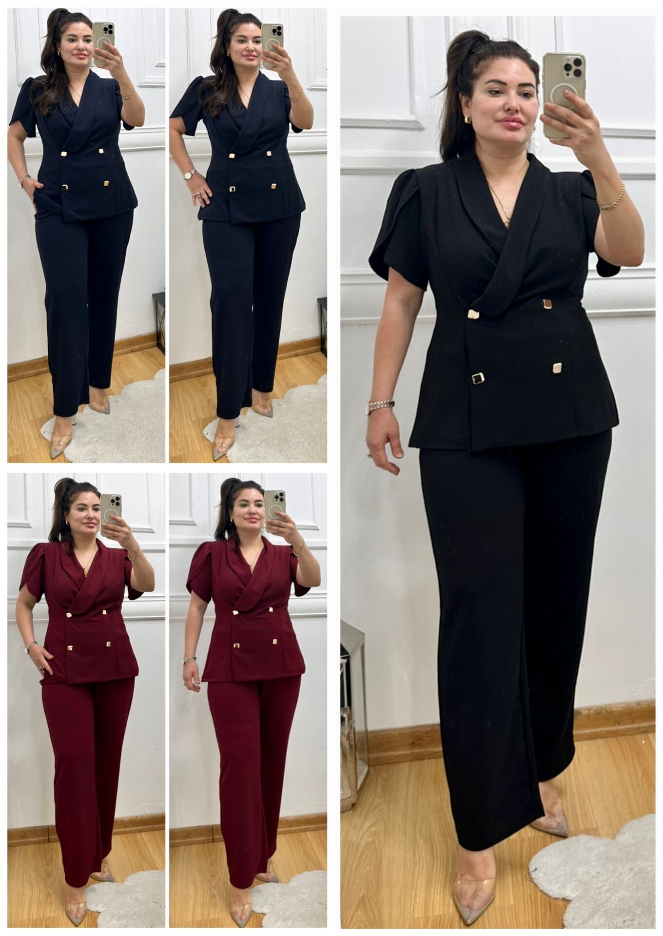 TR187-Vogue Serisi Gold 4Kare Düğme Detaylı İkili Takım