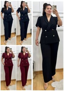 TR187-Vogue Serisi Gold 4Kare Düğme Detaylı İkili Takım