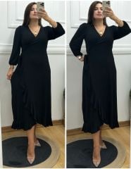 CN017-Siyah etek volanlı viskon elbise