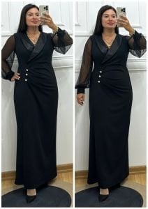 TR022-Siyah saten yaka maksiboy balık abiye