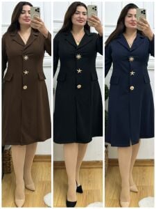 TR173-Deniz yıldızı broş detaylı ceket elbise