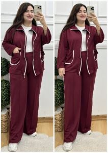 VL121-Bordo çizgi cepli ikili takım