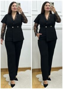 TR175-Gold düğmeli dantel kol ikili takım