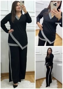 TR038-Siyah çapraz sim detaylı ikili takım